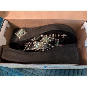 Gypsy Soule Vanglow Women's Black Flip Flops Concho Swarovski Crystal Size 10